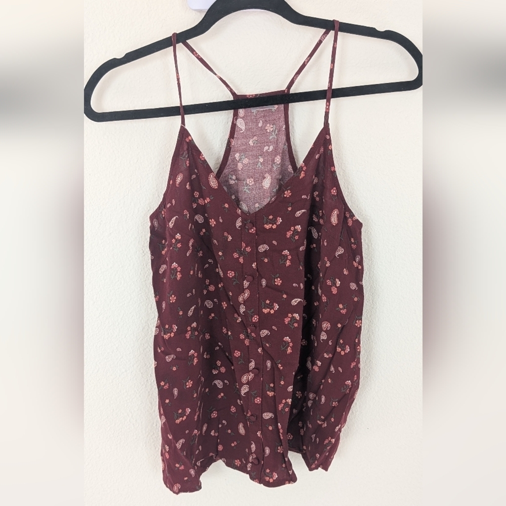 No Boundaries Burgundy Floral Strappy Tank Top